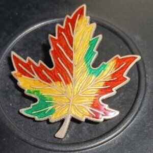 Vintage Sterling Maple Leaf Autumn Colors Brooch